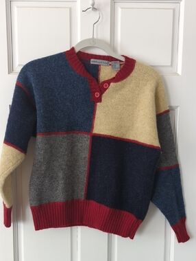 Vintage northern Isles Colorblock Wool Sweater - Multi/Red Trim